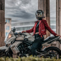 Rider in a red summer motorcycle jacket