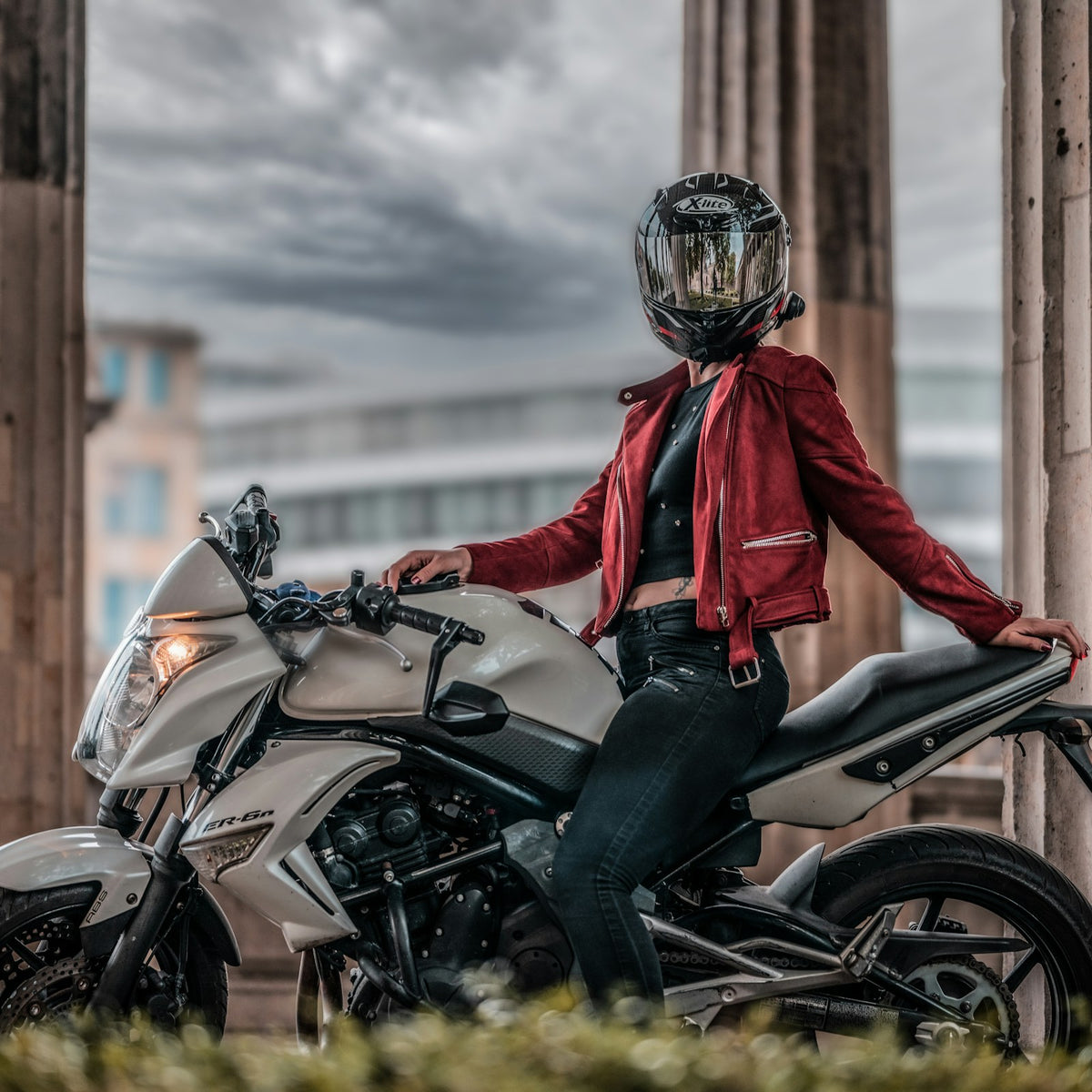 Rider in a red summer motorcycle jacket