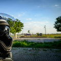 Modular motorcycle helmet in bright sunlight