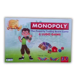 monopoly & ludo wooden board game – 3 in 1 premium edition for kids & family (8+ years)