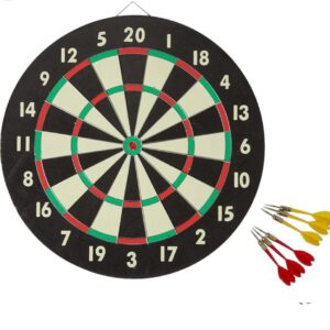 professional dartboard set – 17 inch target board with 6 steel tip darts for indoor & outdoor play