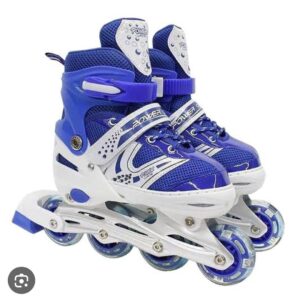 power adjustable inline skates – blue & white with led wheels